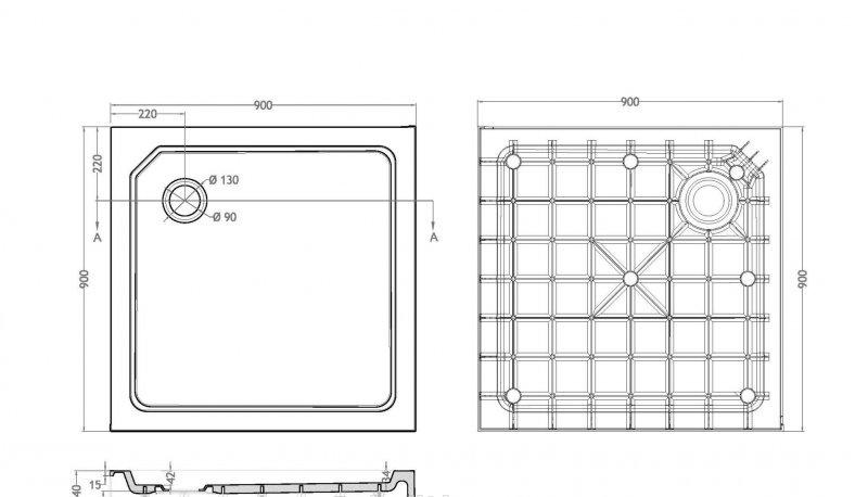 Душевой поддон - Cezares, Tray, 90x90x15 см, TRAY-SMC-A-90-550-150-W / SMC-A-90-550-150-W