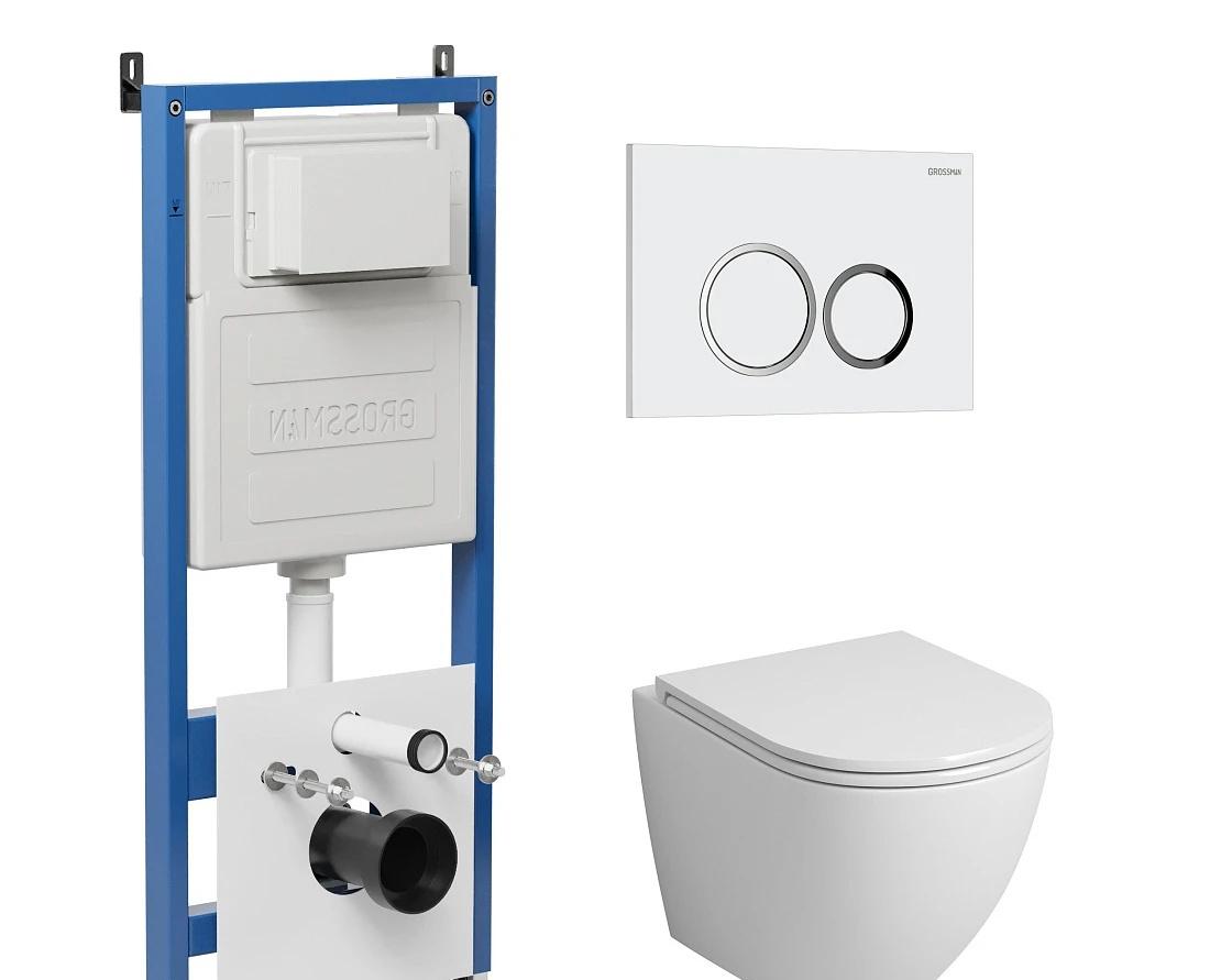 Grossman без коллекции, Унитаз подвесной с инсталляцией и кнопкой, 97.4455S.01.000