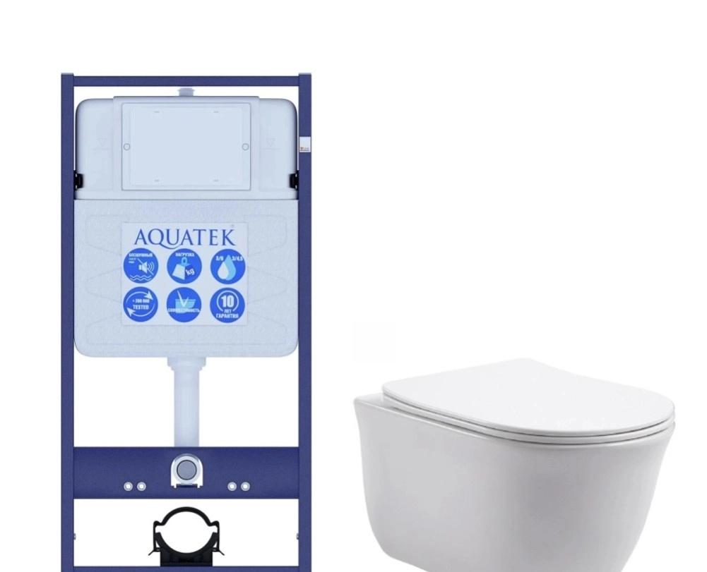 Aquatek Классик, Унитаз подвесной с инсталляцией и кнопкой, SET AQUATEK КЛАССИК