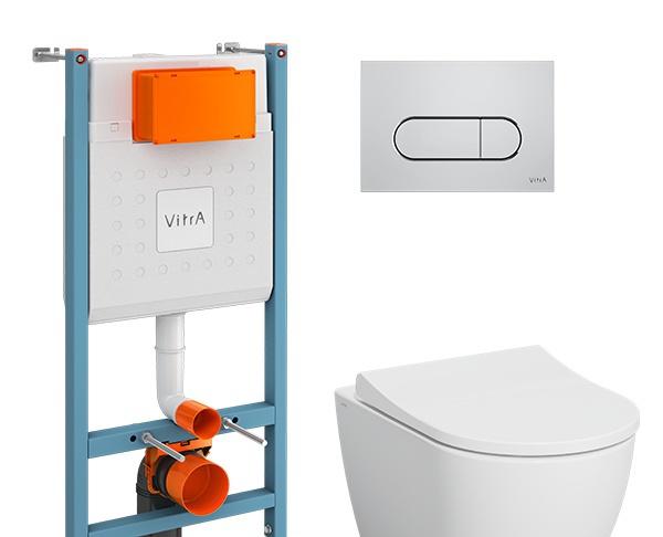 Vitra Mia Round, Унитаз подвесной с инсталляцией и кнопкой, 9873B003-7201