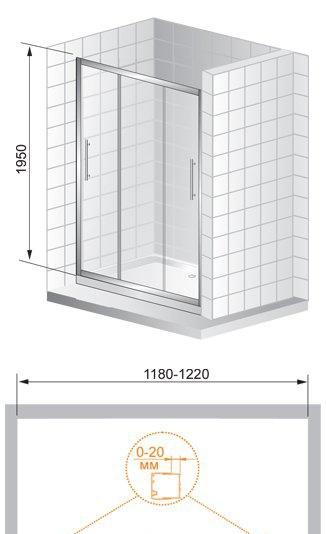 Душевая дверь - Cezares, Trio, 120x195 см, TRIO-BF-22-120-P-Cr / TRIO-D-BF-22-120-P-Cr