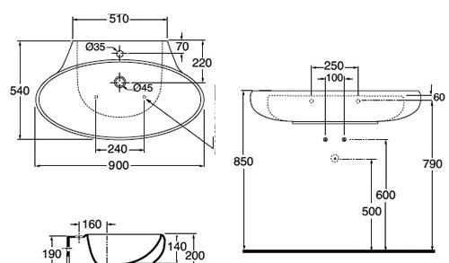 Azzurra Clas, Раковина, CLA200B1/90