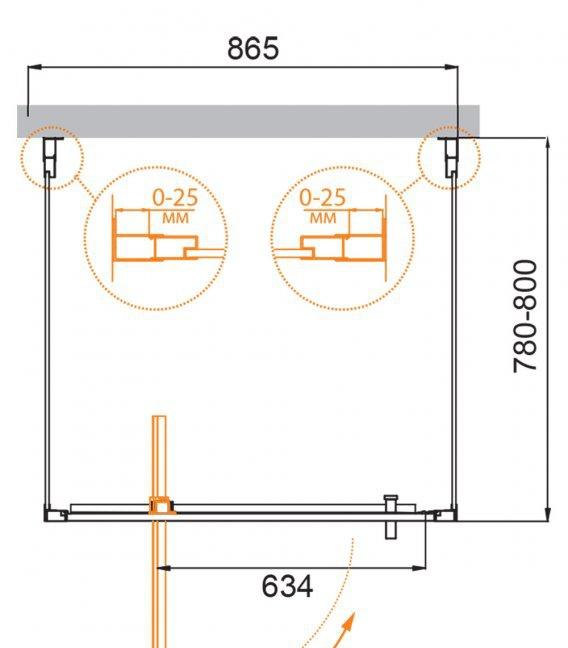 Душевой уголок - Cezares, Molveno, 80x90x195 см, MOLVENO-BA2-90/80-C-Cr-IV