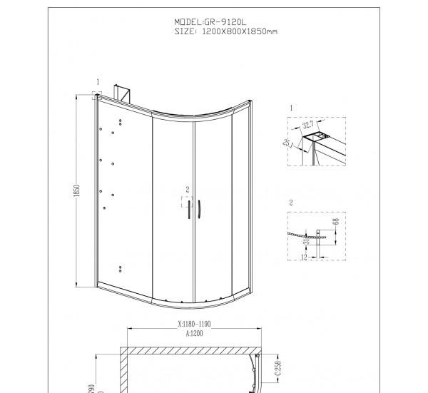Душевой уголок - Grossman, Classic, 80x120x185 см, GR-9120L