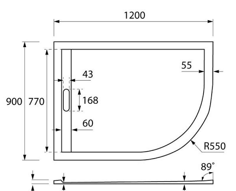 Душевой поддон - Cezares, без коллекции, 90x120x3 см, TRAY-AS-RH-120/90-550-30-W-L