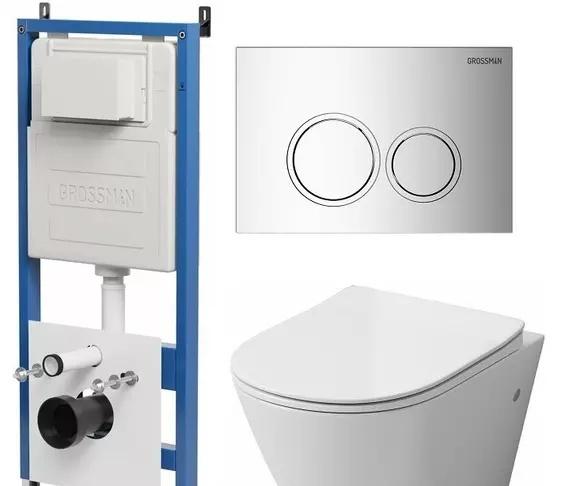 Grossman без коллекции, Унитаз подвесной с инсталляцией и кнопкой, 97.4411S.01.100
