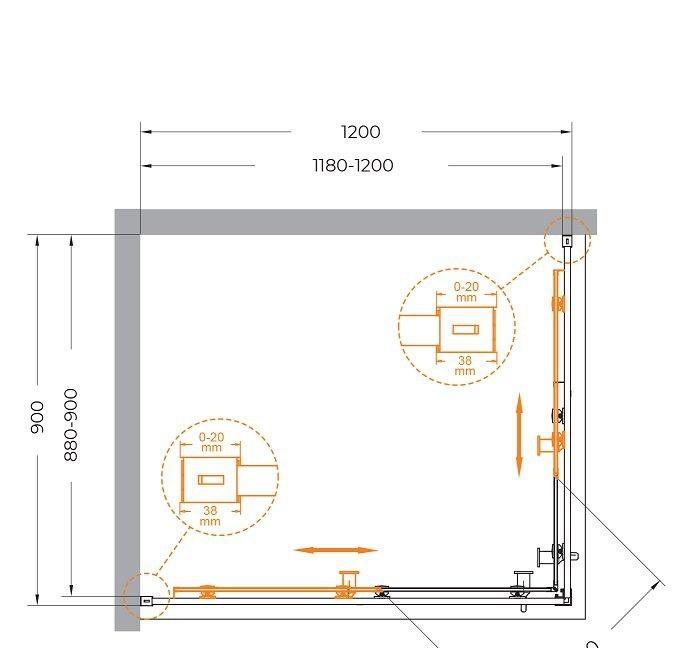 Душевой уголок - Cezares, Relax 304, 120x90x200 см, RELAX-304-AH-2-120/90-C-CR