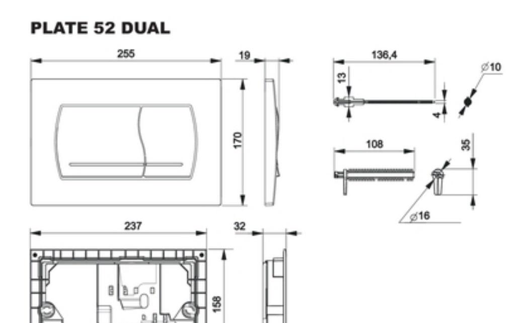 Кнопка смыва - Roca, Active, 1.9x25.5x17 см, 8901150B1 / Pl 52 8901150B1