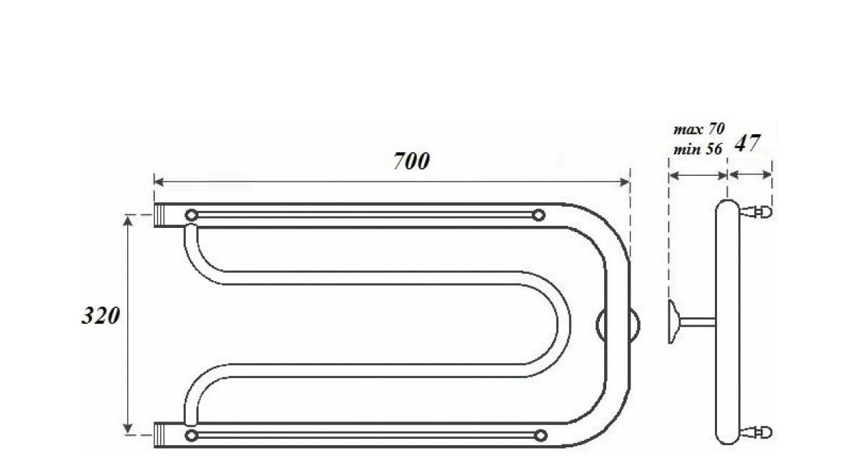 Полотенцесушитель водяной - Point, Фокстрот, 11.4x32x70 см, PN21337P