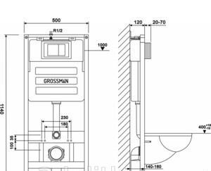Grossman без коллекции, Унитаз подвесной с инсталляцией и кнопкой, 97.4440S.01.000