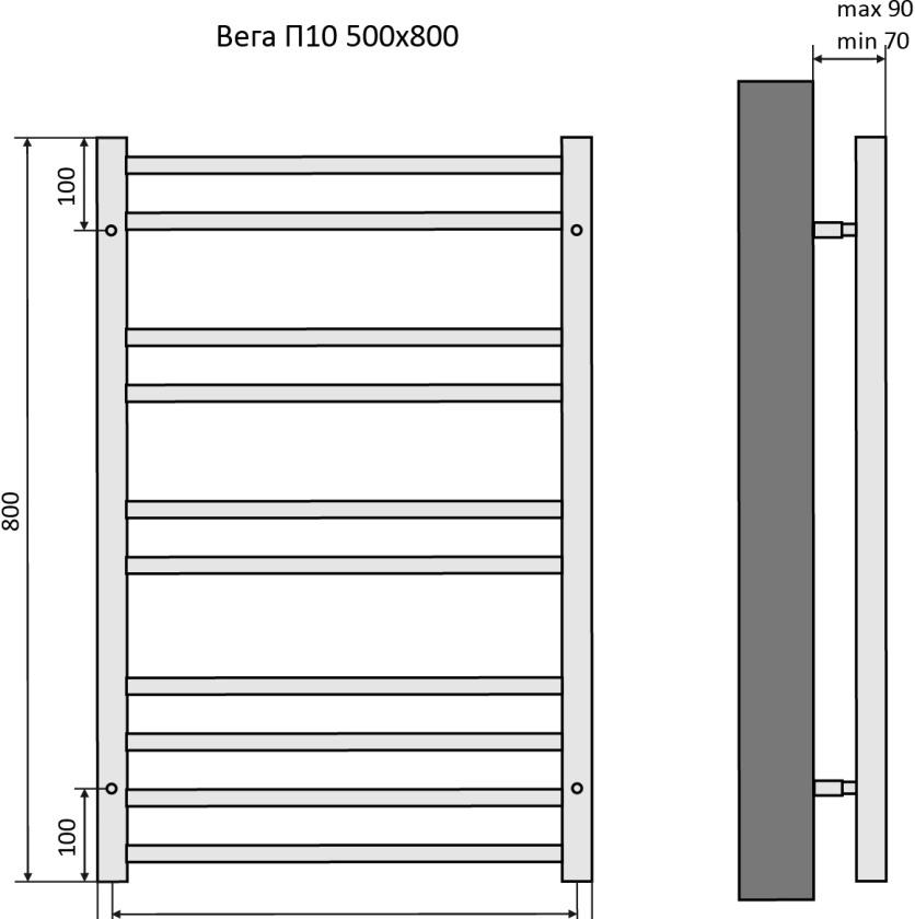Полотенцесушитель водяной - Aquatek, Вега, 9x50x80 см, AQ DR1080CH