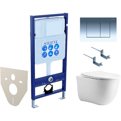 Aquatek Классик, Унитаз подвесной с инсталляцией и кнопкой, SET AQUATEK КЛАССИК cm-010 4в1