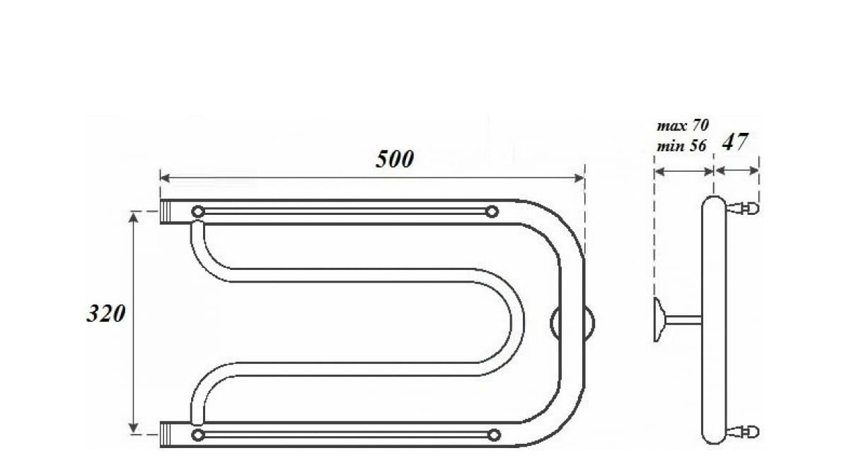 Полотенцесушитель водяной - Point, Фокстрот, 11.4x32x50 см, PN21335P