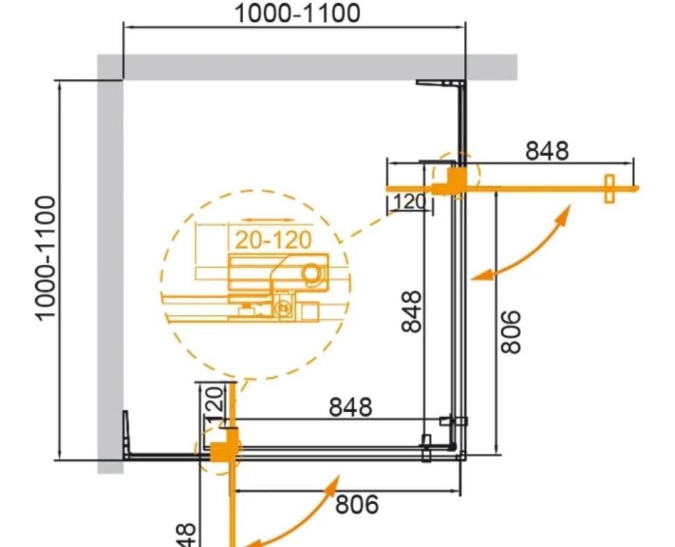 Душевой уголок - Cezares, без коллекции, 110x110x195 см, SLIDER-A-2-100/110-C-BORO