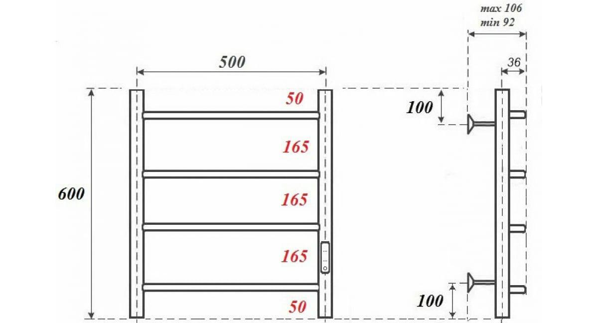 Полотенцесушитель электрический - Point, Афина, 10.6x50x60 см, PN04856