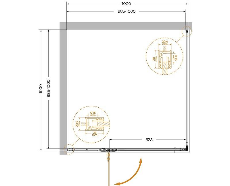Душевой уголок - Cezares, Liner, 100x100x195 см, LINER-A-1-100-C-Cr-L