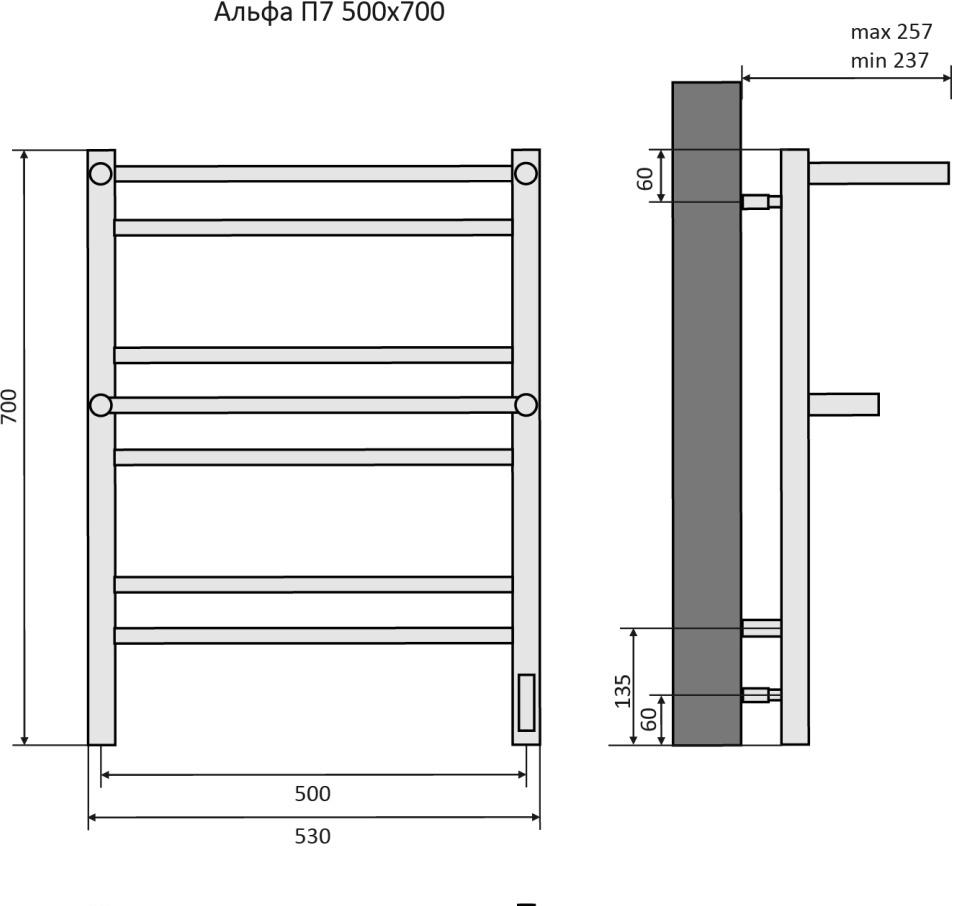 Полотенцесушитель электрический - Aquatek, Альфа, 25.7x50x70 см, AQ EL RRP0770BL