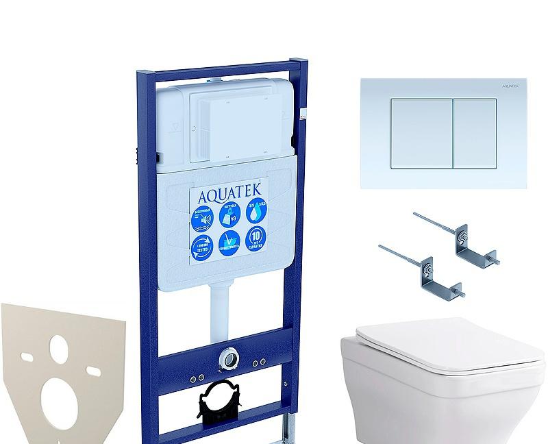 Aquatek Амадео, Унитаз подвесной с инсталляцией и кнопкой, SET AQUATEK АМАДЕО cm-009 4в1