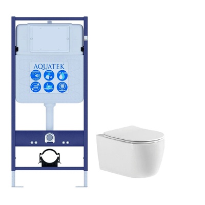 Aquatek Европа, Унитаз подвесной с инсталляцией и кнопкой, Set AQUATEK ЕВРОПА New cm