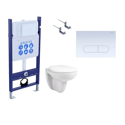 Aquatek Каир, Унитаз подвесной с инсталляцией и кнопкой, SET AQUATEK КАИР-14-013