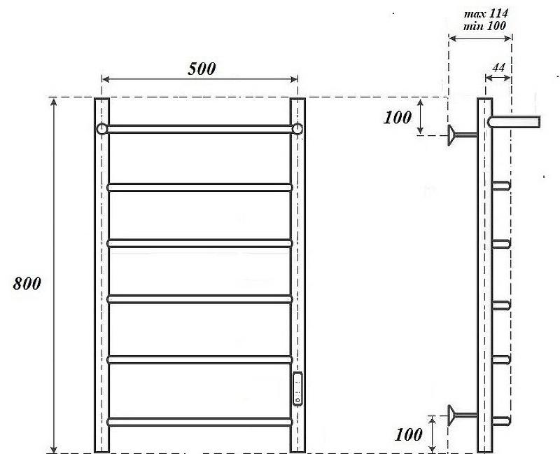 Полотенцесушитель электрический - Point, Афина, 11.4x53.2x80 см, PN04858PB