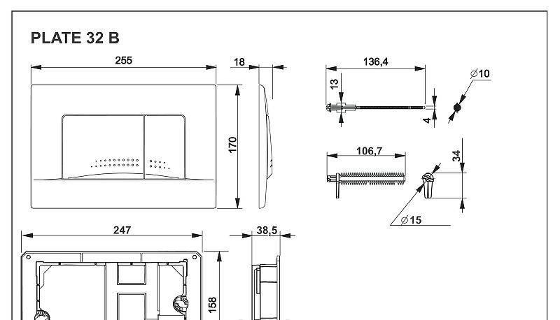 Кнопка смыва - Roca, Active, 1.8x25.5x17 см, 8901130B0