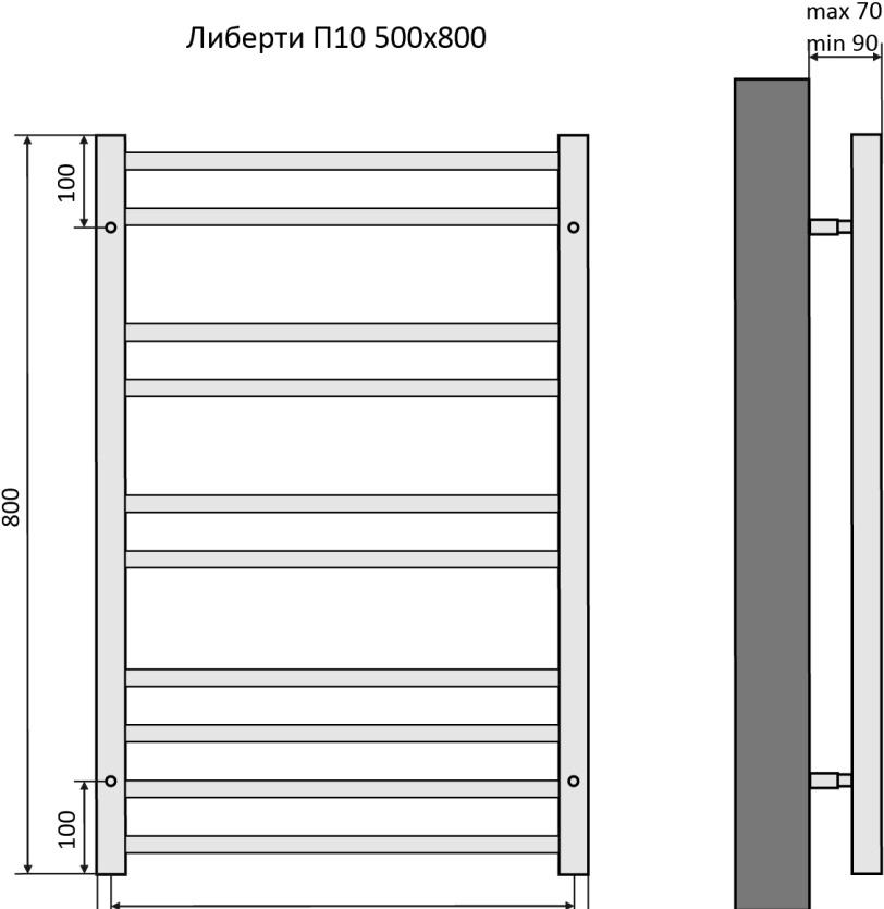 Полотенцесушитель водяной - Aquatek, Либерти, 9x50x80 см, AQ RR1080BL