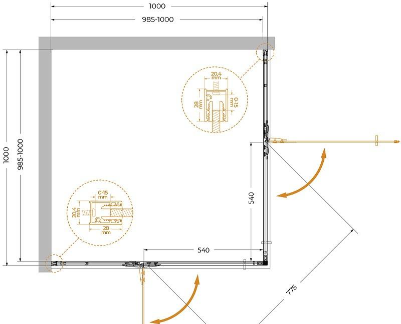 Душевой уголок - Cezares, Liner, 100x100x195 см, LINER-A-2-100-C-Cr