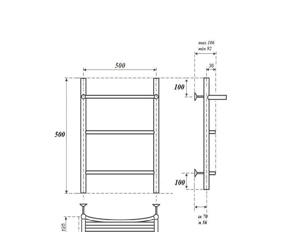 Полотенцесушитель водяной - Point, Афина, 19.5x50x50 см, PN04155P