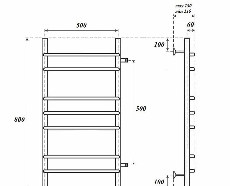 Полотенцесушитель водяной - Point, Венера, 12x53.2x80 см, PN07558B