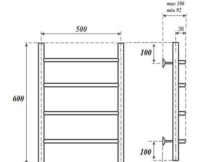 Полотенцесушитель водяной - Point, Афина, 9.2x53.2x60 см, PN04156BR