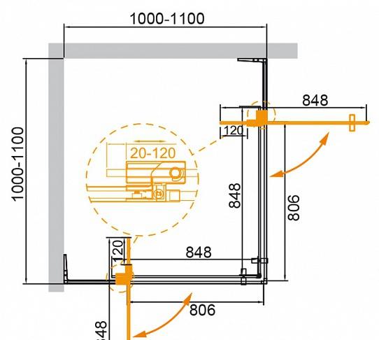 Душевой уголок - Cezares, Slider, 110x110x195 см, SLIDER-A-2-100/110-BR-Cr