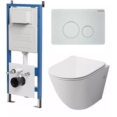 Grossman без коллекции, Унитаз подвесной с инсталляцией и кнопкой, 97.4411S.05.01M