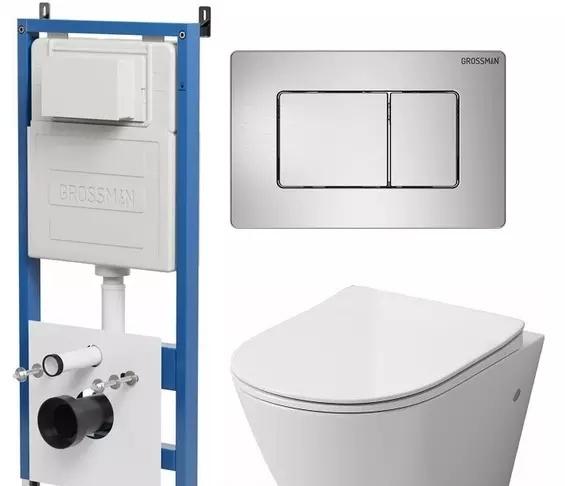 Grossman без коллекции, Унитаз подвесной с инсталляцией и кнопкой, 97.4411S.04.12M