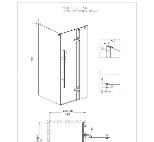Душевой уголок - Grossman, Style, 90x90x190 см, GR-6090