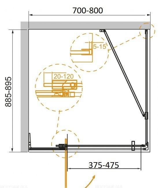 Душевой уголок - Cezares, Slider AH 1, 90x80x195 см, SLIDER-AH-1-90-70/80-BR-Cr