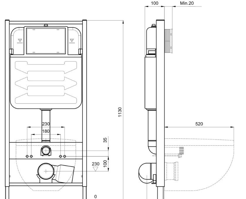 Aquatek Европа, Унитаз подвесной с инсталляцией и кнопкой, Set AQUATEK ЕВРОПА New cm