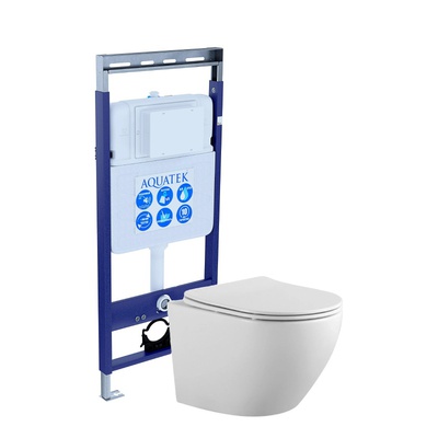 Aquatek Европа, Унитаз подвесной с инсталляцией и кнопкой, SET AQUATEK ЕВРОПА