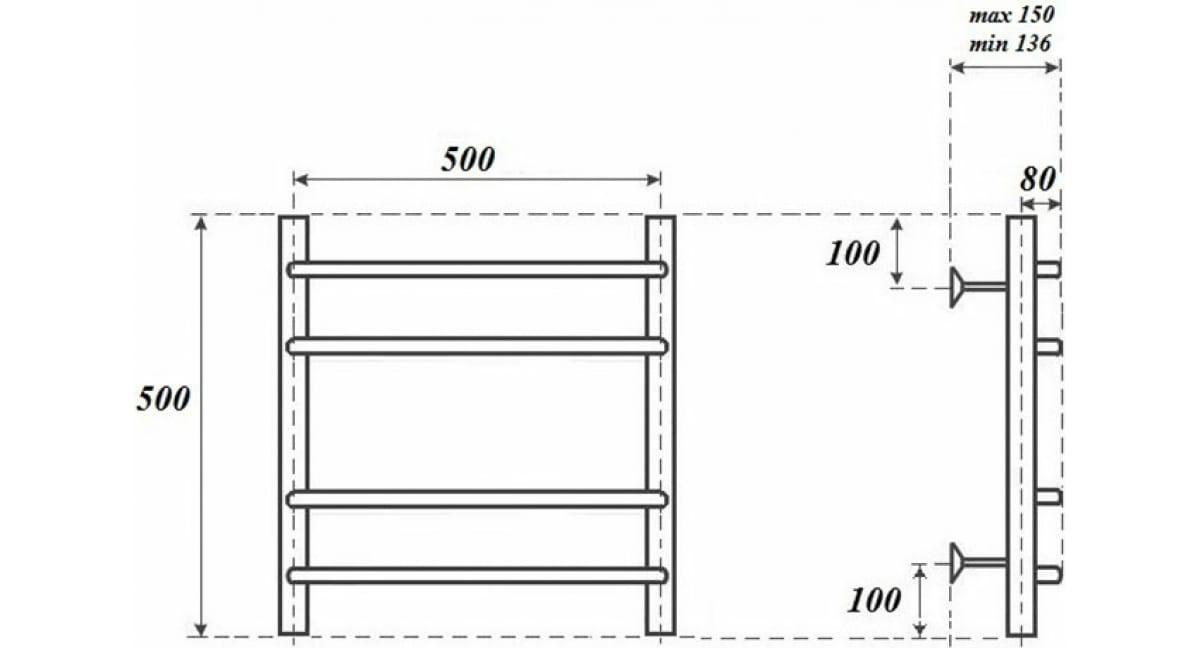 Полотенцесушитель электрический - Point, Нептун, 15x50x50 см, PN09155E