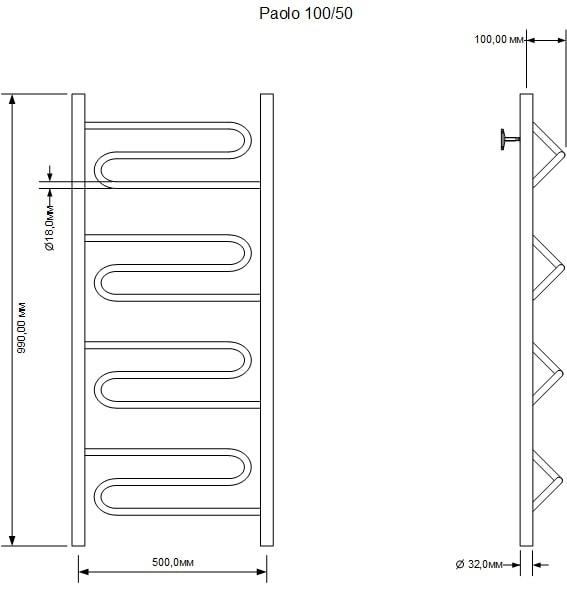 Полотенцесушитель водяной - Aquanet, Paolo, 50x100 см, 00266734