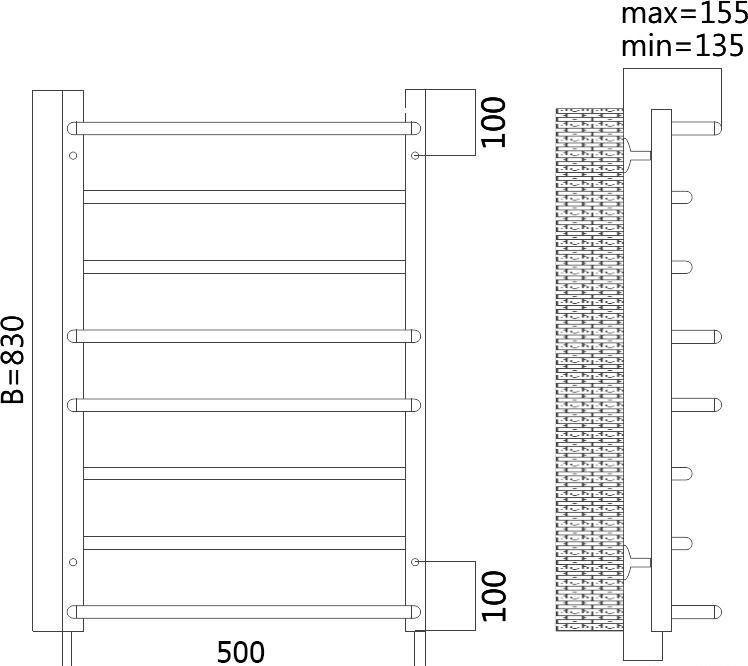Полотенцесушитель водяной - Terminus, Евромикс, 15.5x53.2x80 см, 4670030723123