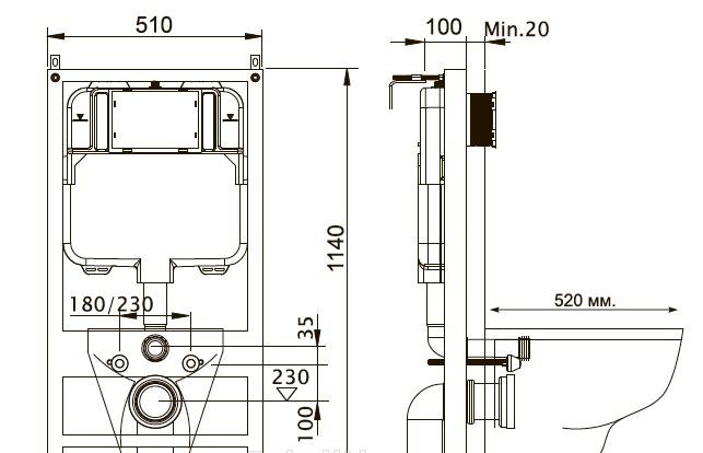 Инсталляция для унитаза - Aquatek, Slim, 10x45x114 см, INS-0000008