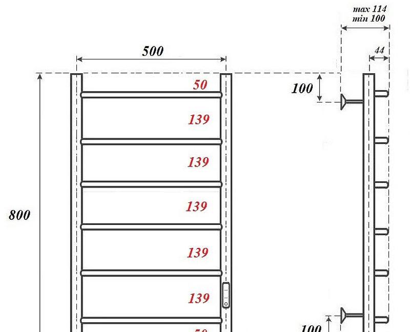 Полотенцесушитель электрический - Point, Афина, 11.4x53.2x80 см, PN04858B
