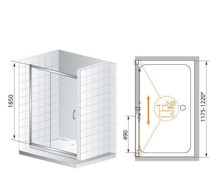 Душевая дверь - Cezares, Art gotico, 120x185 см, ART-GOTICO-BF-1-120-C-D-L