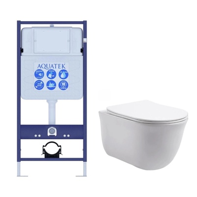 Aquatek Классик, Унитаз подвесной с инсталляцией и кнопкой, SET AQUATEK КЛАССИК