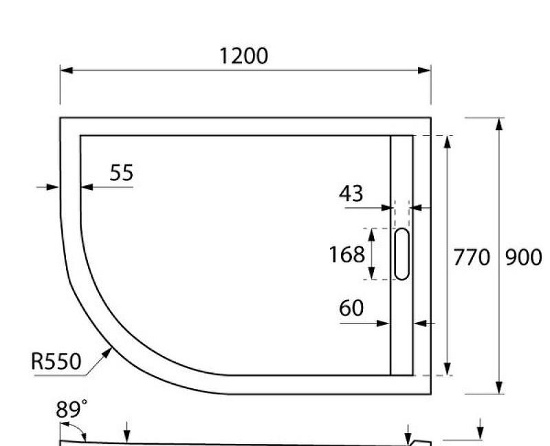 Душевой поддон - Cezares, без коллекции, 90x120x3 см, TRAY-AS-RH-120/90-550-30-W-R