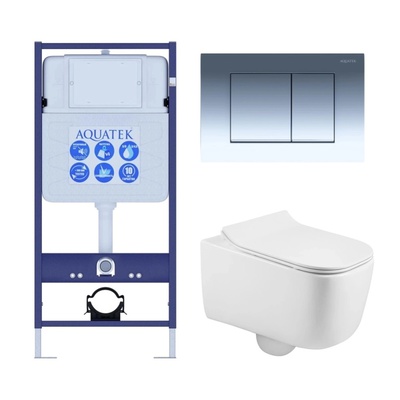 Aquatek Лугано, Унитаз подвесной с инсталляцией и кнопкой, SET AQUATEK ЛУГАНО 4в1
