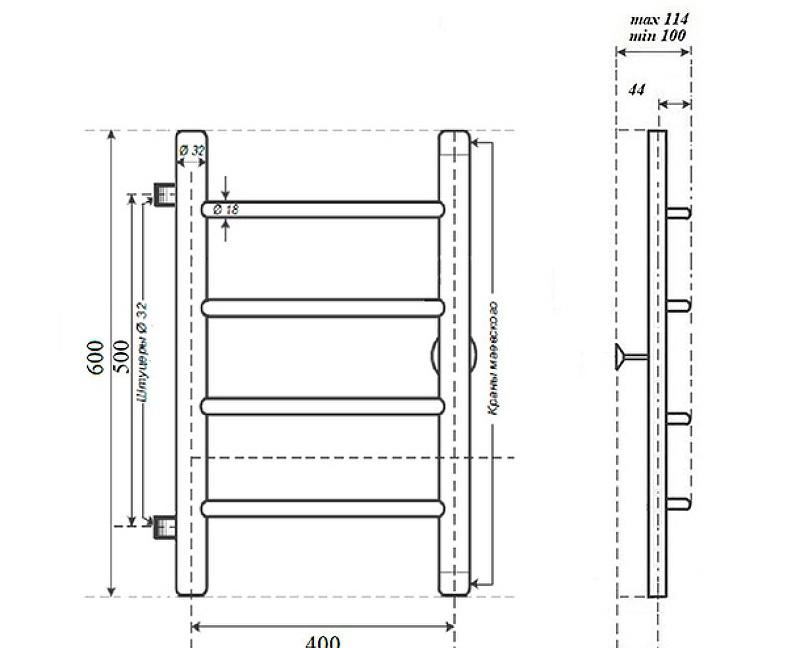 Полотенцесушитель водяной - Point, Афина, 11.4x43.2x60 см, PN04546