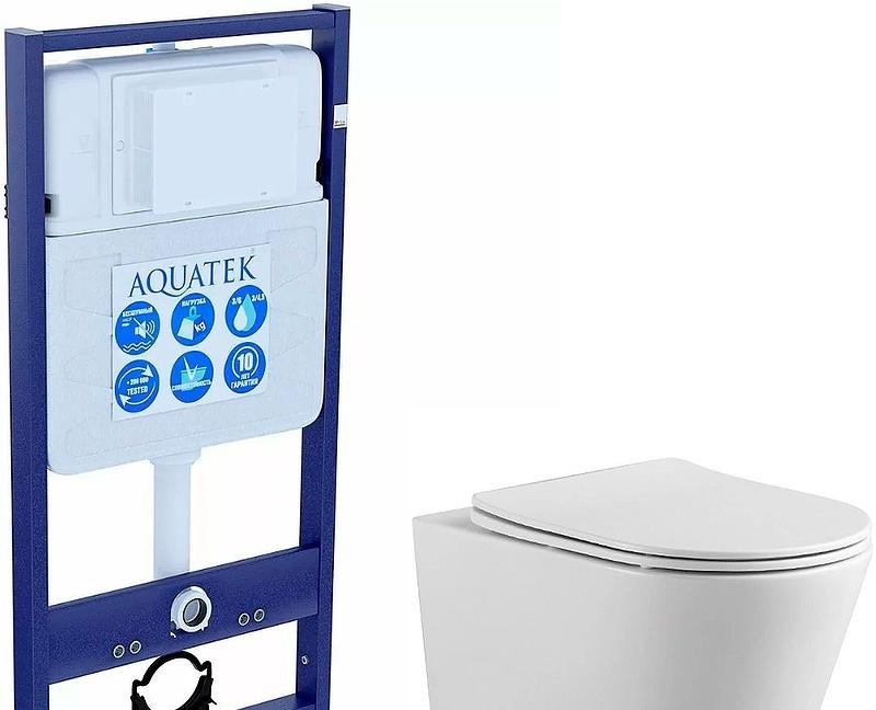 Aquatek Вега, Унитаз подвесной с инсталляцией и кнопкой, SET AQUATEK ВЕГА