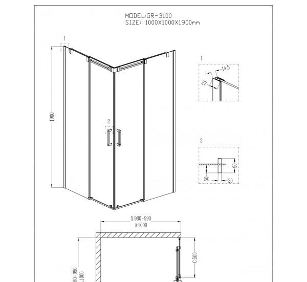 Душевой уголок - Grossman, Galaxy, 100x100x190 см, GR-3100